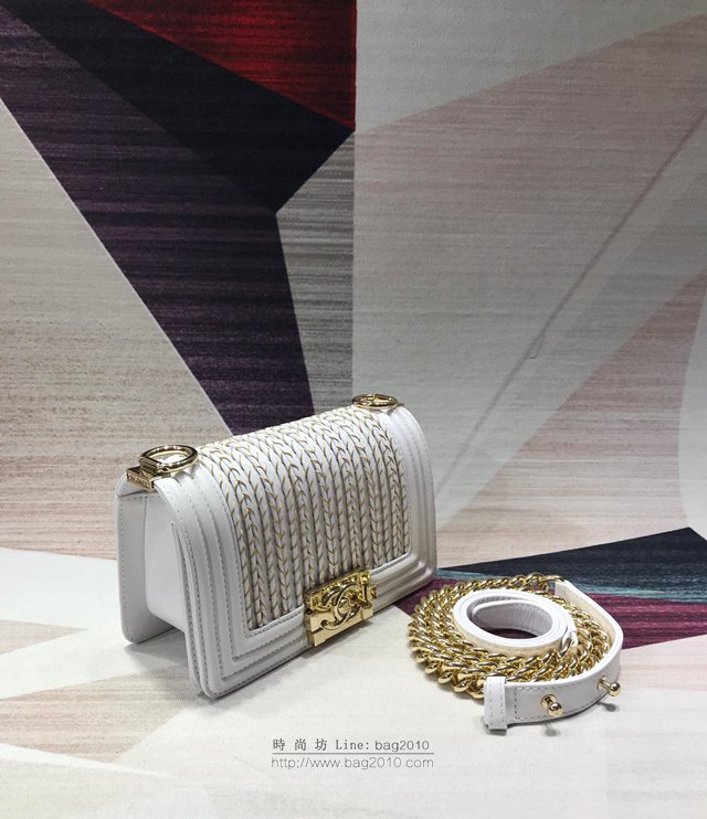 Chanel女包 A67086 小號 BOY CHANEL口蓋包 編織刺繡光滑小牛皮 香奈兒鏈條女包 Chanel單肩斜挎包  djc2982